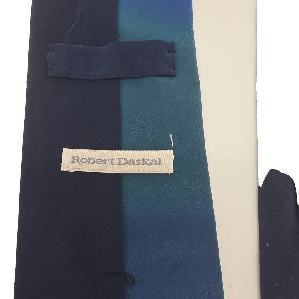 Vintage Robert Daskal Hand Painted Silk Tie Necktie Blue Signed
